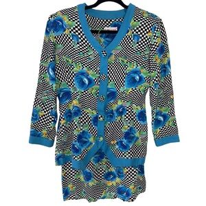 80s LORI ANNE women's blue checkered floral 2pc jacket & skirt set, M.